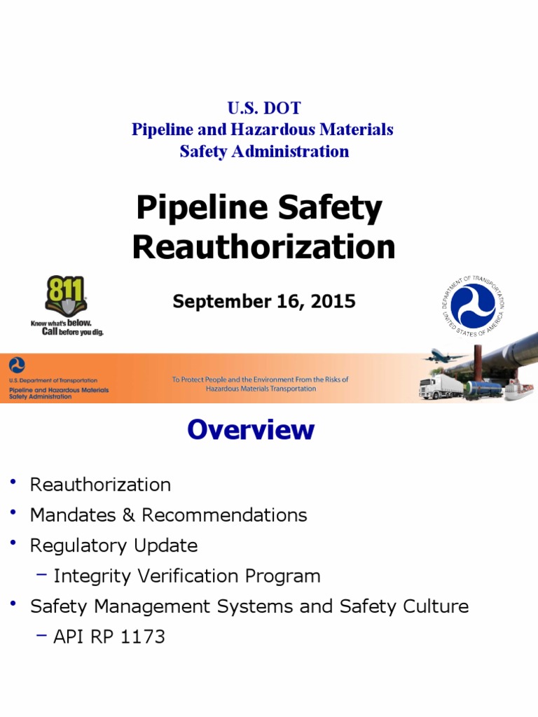 Pipeline Safety Reauthorization U.S. Dot Pipeline and Hazardous