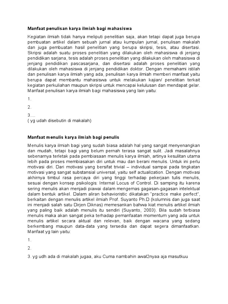 Manfaat Penulisan Karya Ilmiah PIPIT PDF