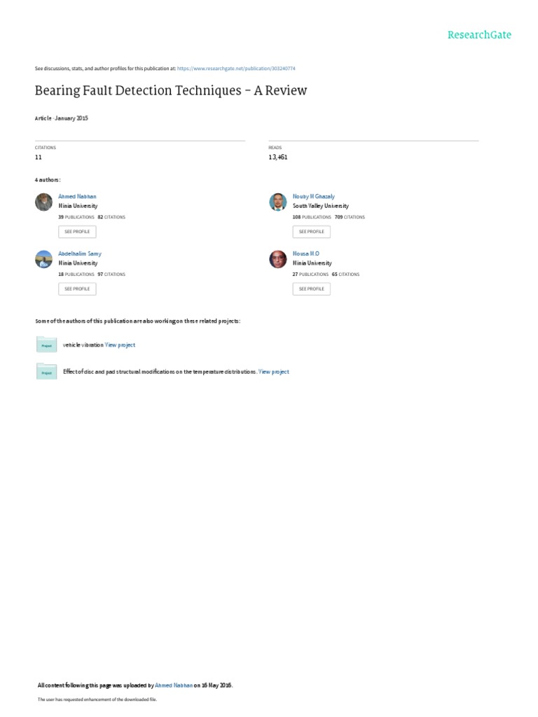 Bearing Fault Detection Techniques A Review January 2015 PDF