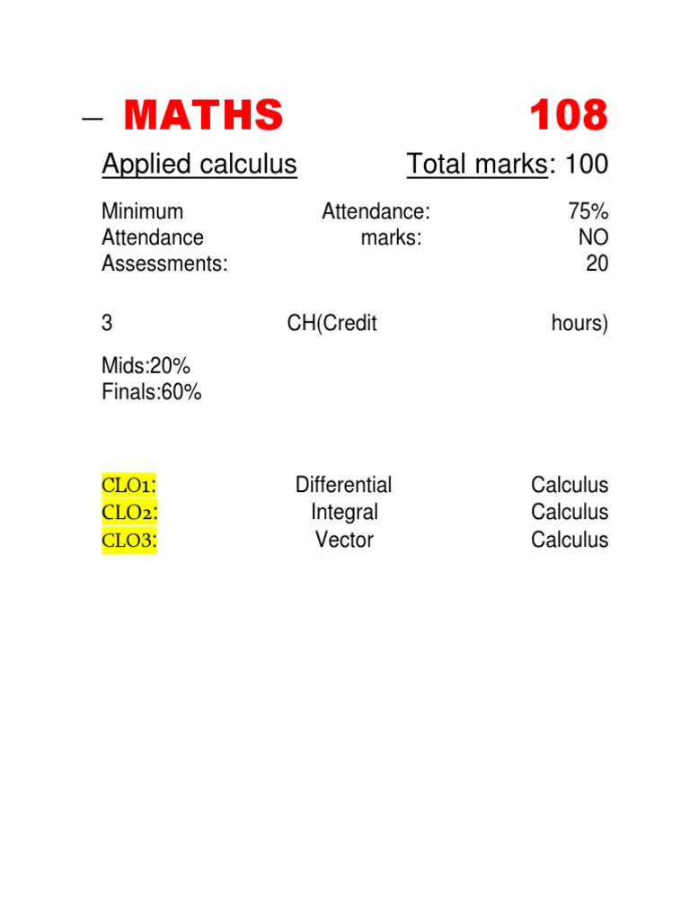 Maths 108: Applied Calculus Total Marks: 100 | PDF | Teaching Methods ...
