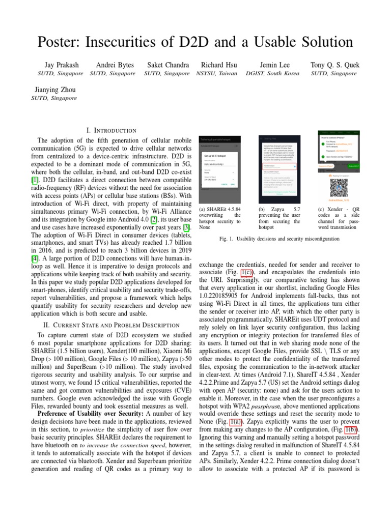 D2D Communication: Usability vs Security | PDF | Wi Fi | Transport ...