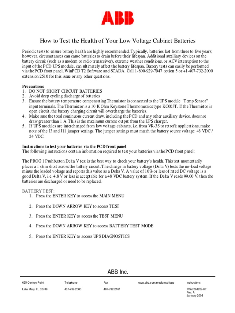 Test Low Voltage Cabinet Batteries | PDF | Battery Charger ...