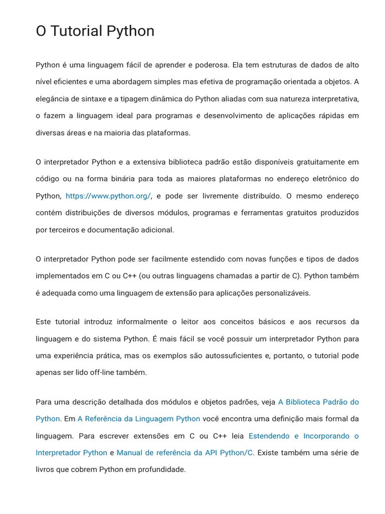 O Tutorial Python - Documentação Python 3.9.2 | PDF | Python (linguagem ...