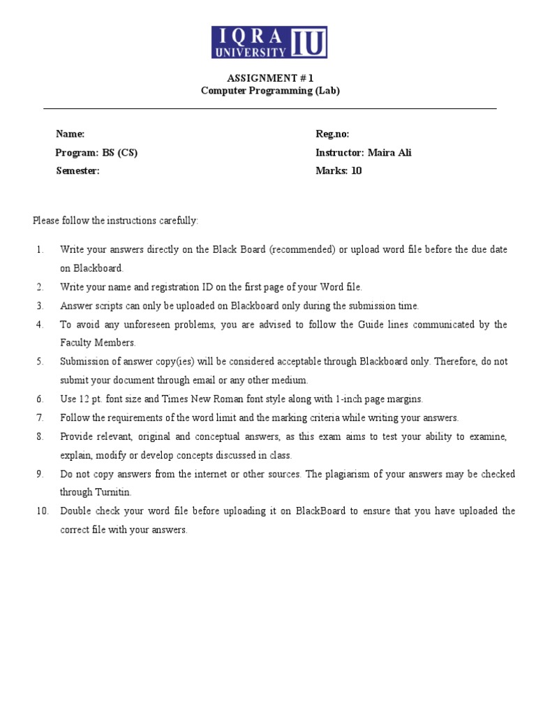Assignment # 1 Computer Programming (Lab) | PDF | Control Flow | Data Type
