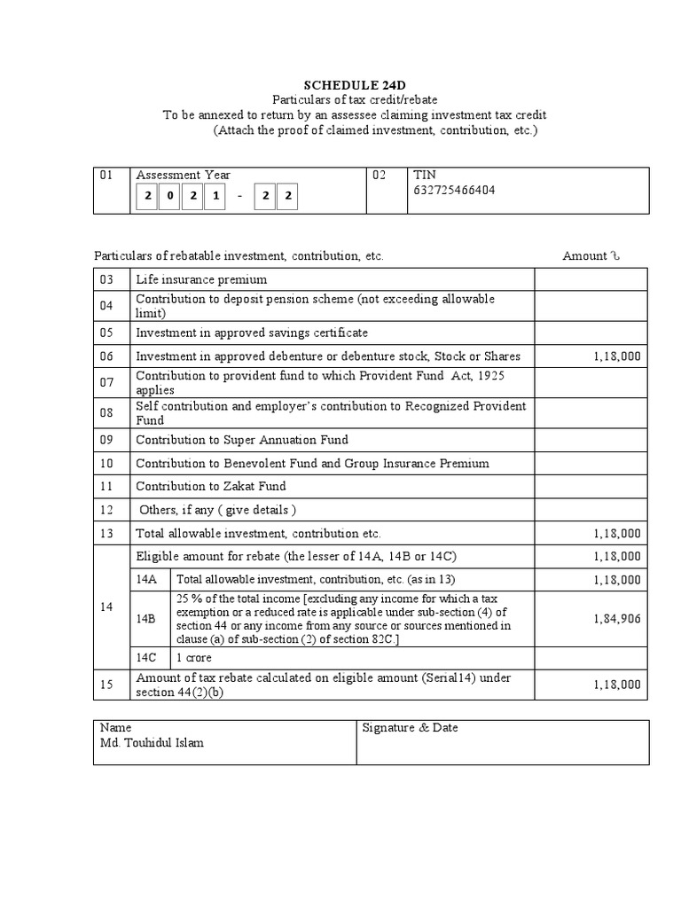 Tax Rebate 24D Calculation PDF