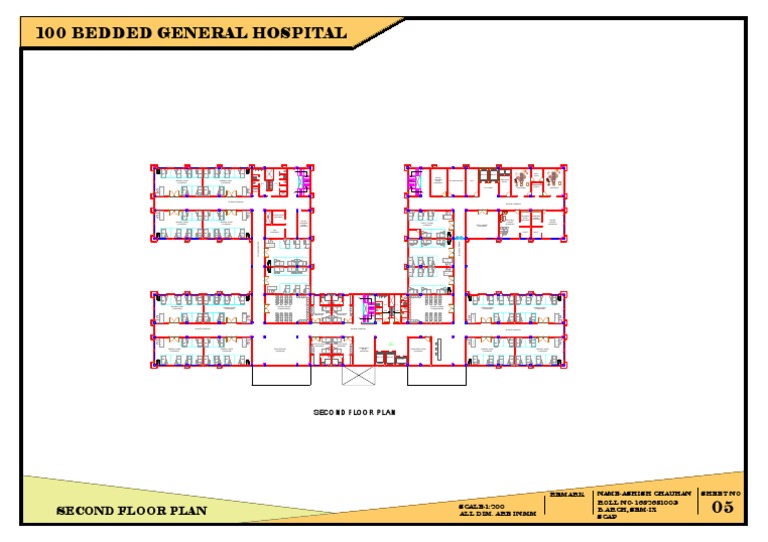 100 Bedded General Hospital: Second Floor Plan | PDF | Hygiene ...