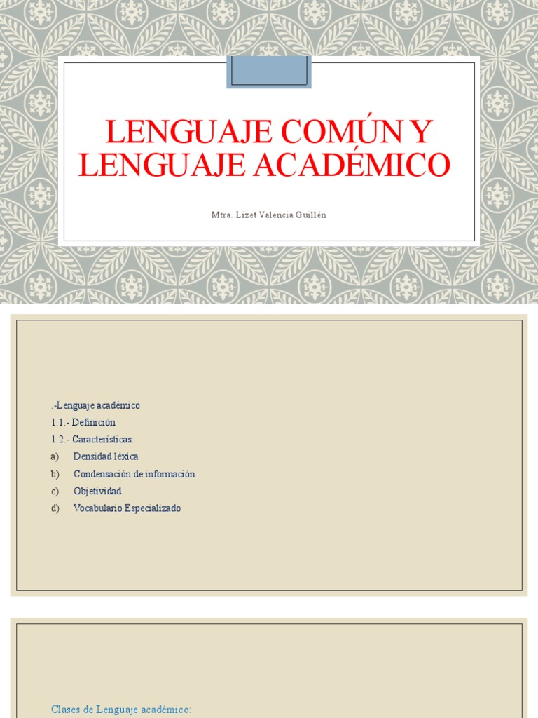 Lenguaje Común y Lenguaje Académico PDF