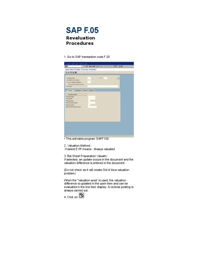 SAP F.05: Revaluation Procedures | PDF | Valuation (Finance) | Computing
