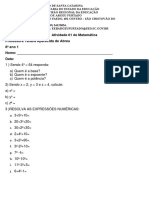 Atividade 01 de Matemática 8º Ano