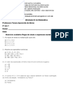 Atividade 02 de Matemática 8º Ano