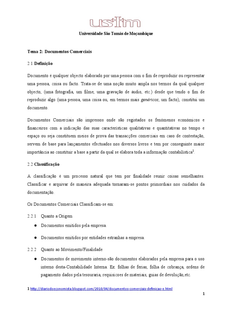 Classificação de Documentos Comerciais | PDF | Cheque (banco) | Economias