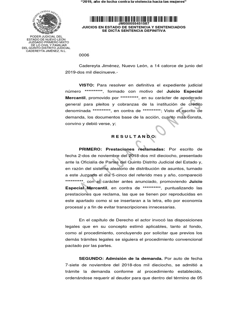 Actividad 1. Sentencia Definitiva Condenatoria | PDF | Sentencia (ley