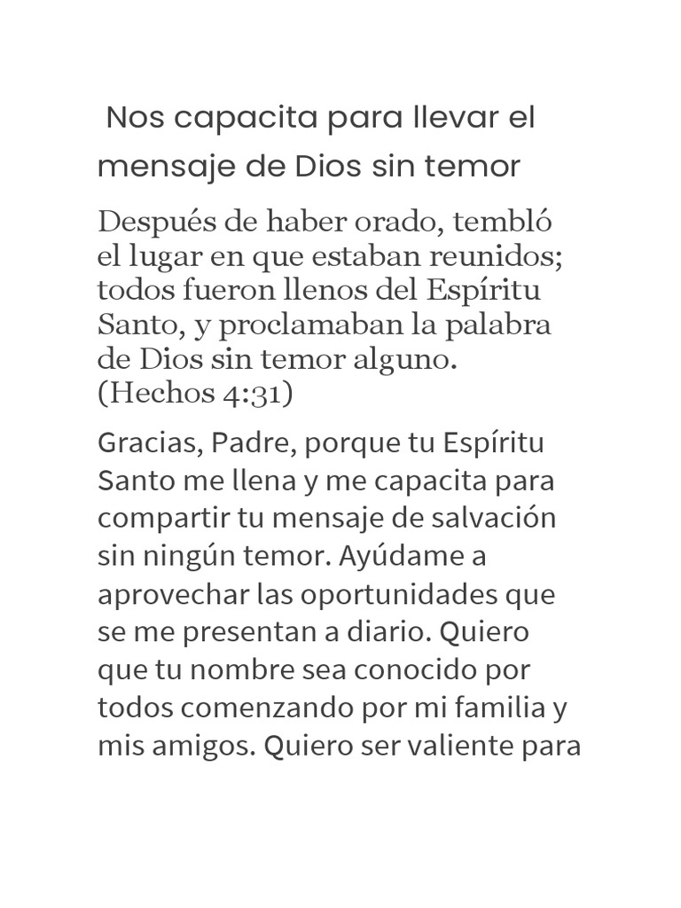 Nos Capacita para Llevar El Mensaje de Dios Sin Temor | PDF