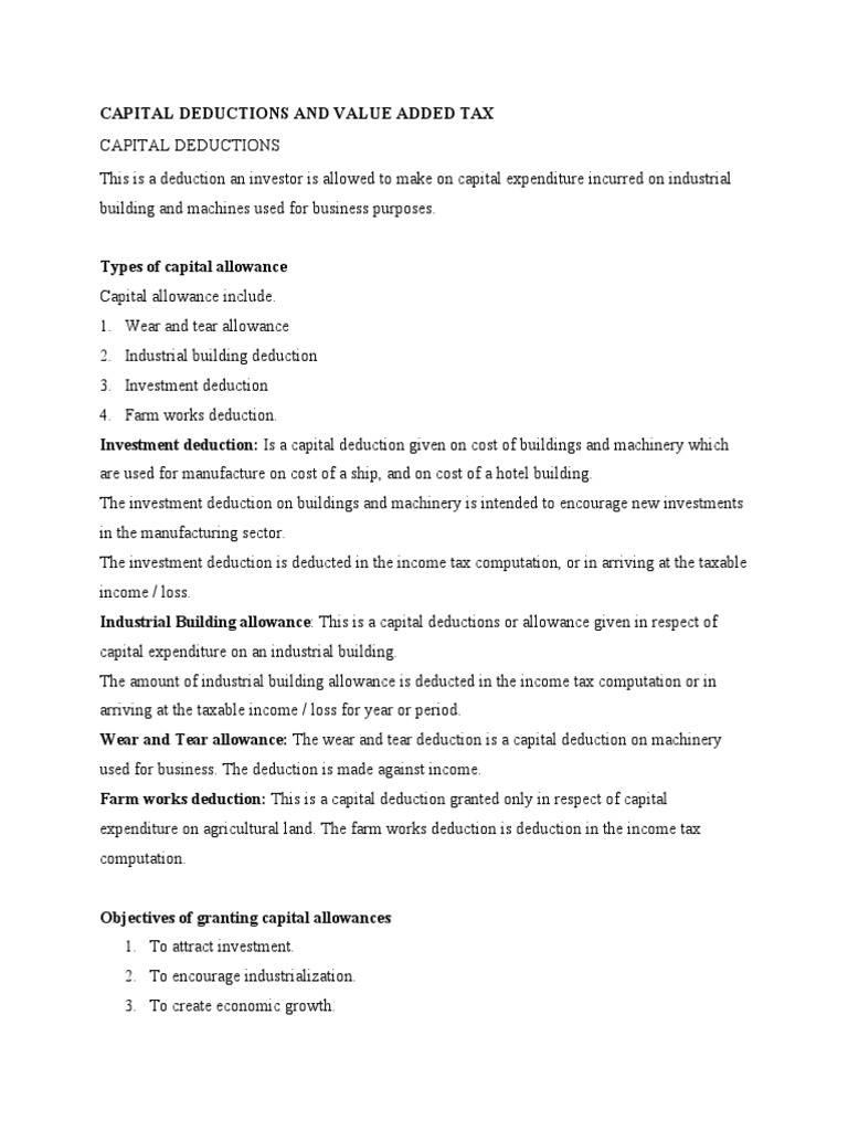 Capital Deductions and Value Added Tax 2 PDF Value Added Tax Tax