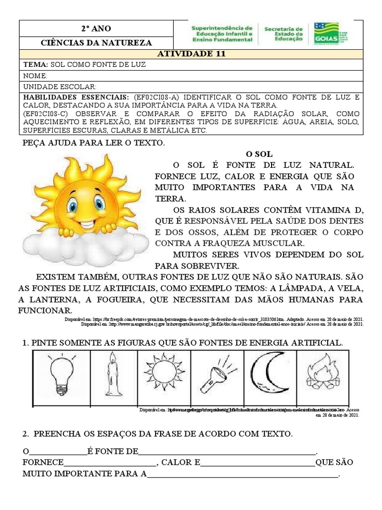 Atividades sobre o Sol e Luz para 2º Ano | PDF | Sol | Arco-íris