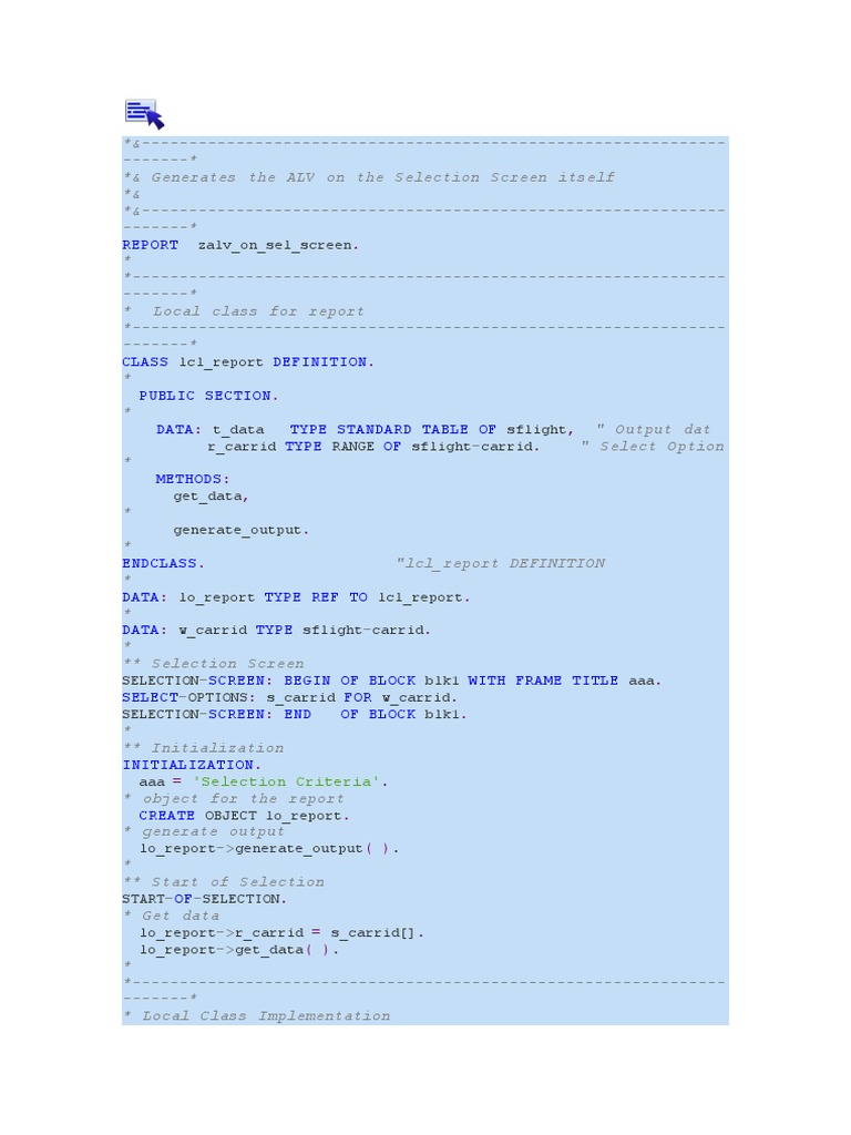 ALV Output on Selection Screen | PDF | Computing | Computer Programming