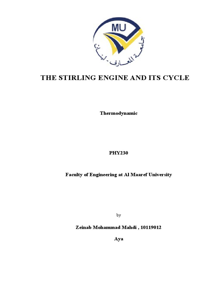 The Stirling Engine And Its Cycle Thermodynamic Pdf Engines