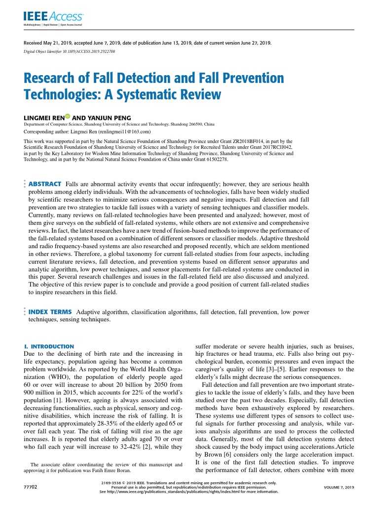 Research of Fall Detection and Fall Prevention Technologies A ...
