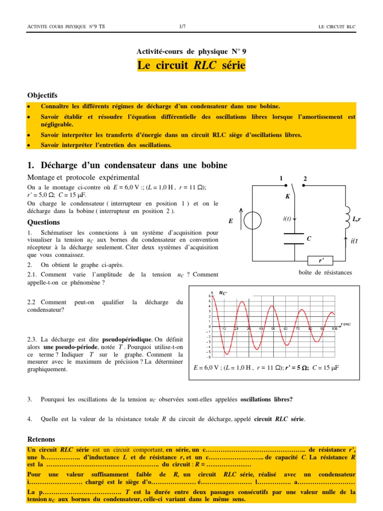 Décharge dans un circuit RLC série | PDF | Condensateur | Résistance ...