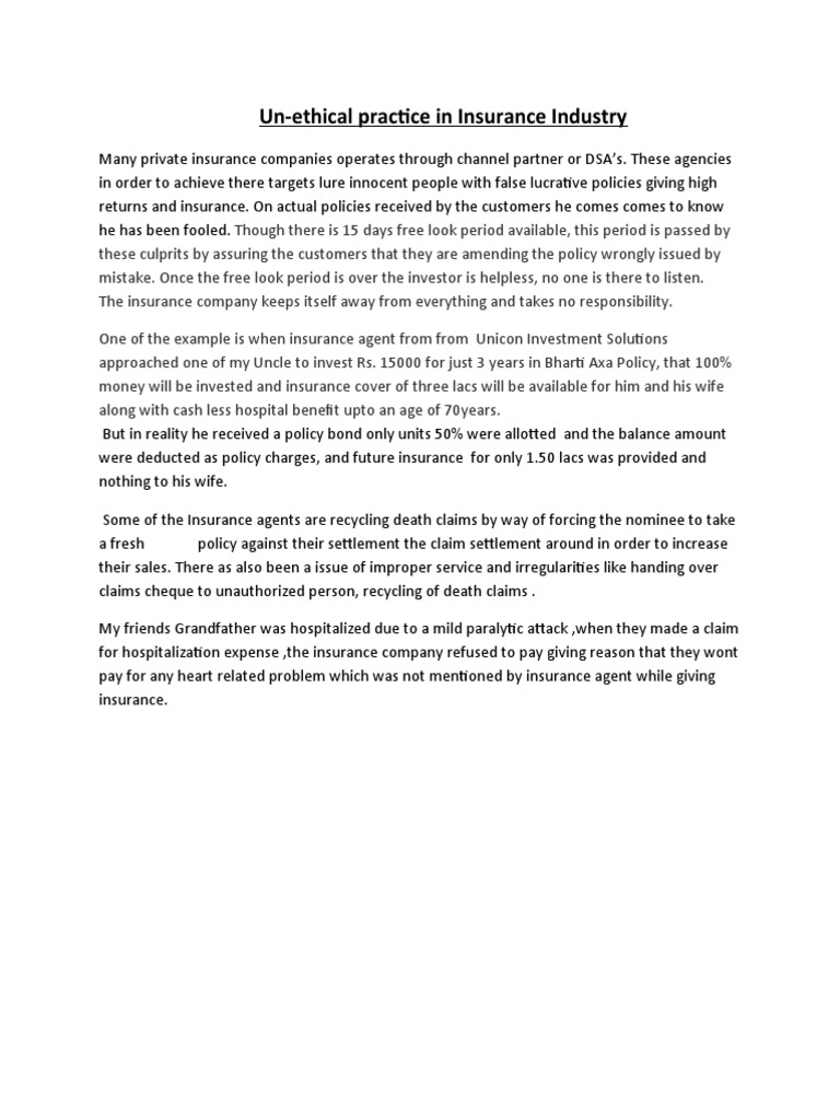 Unethical Practices in Insurance Sales | PDF