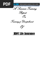 MBA Summer Training Report On HDFC Life Insurance