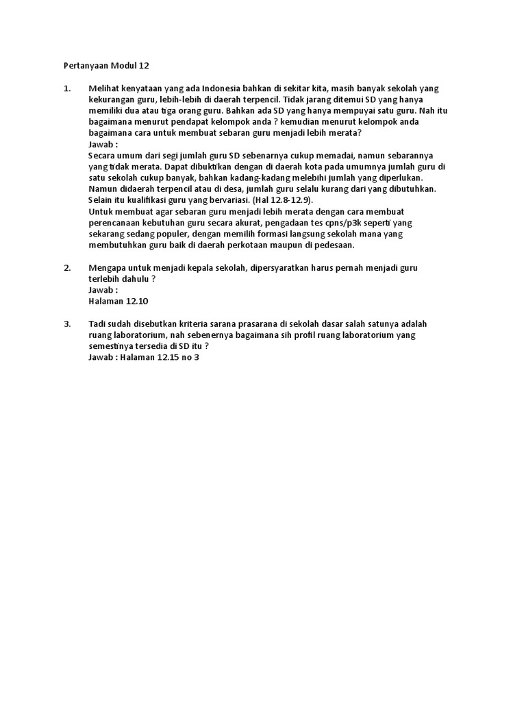Pertanyaan Modul 12 Pendidikan SD | PDF | Karier & Perkembangan