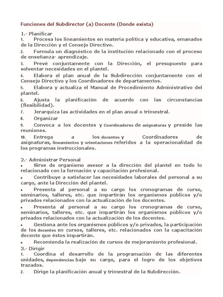 Funciones del Subdirector Académico y Administrativo | PDF | Unión ...