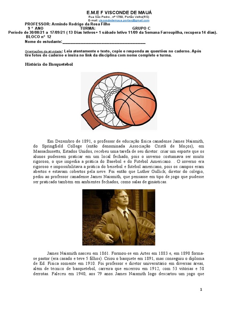 História e origem do basquetebol | PDF | Esportes | Esportes coletivos