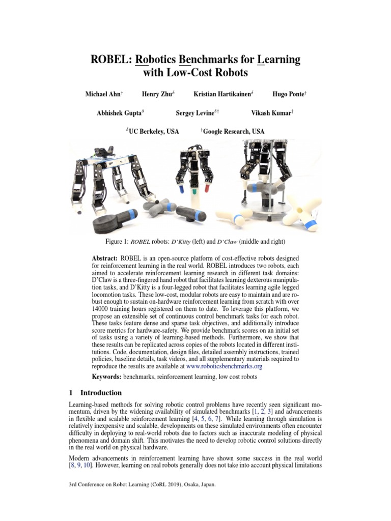 ROBEL: Low-Cost Robotics Benchmarks | PDF | Simulation | Robotics