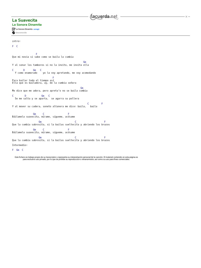 La Suavecita La Sonora Dinamita Acordes Pdf