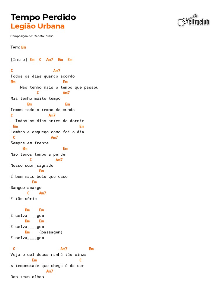 Cifra Club Legião Urbana Tempo Perdido PDF