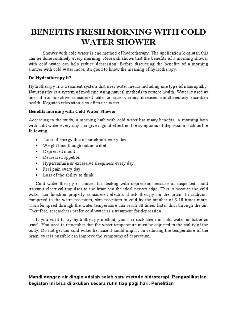 Benefits Fresh Morning With Cold Water Shower PDF Major Depressive