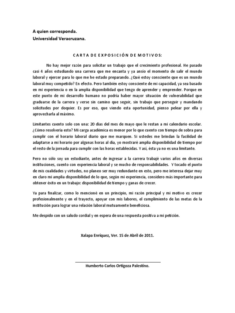 Carta de exposición de motivos