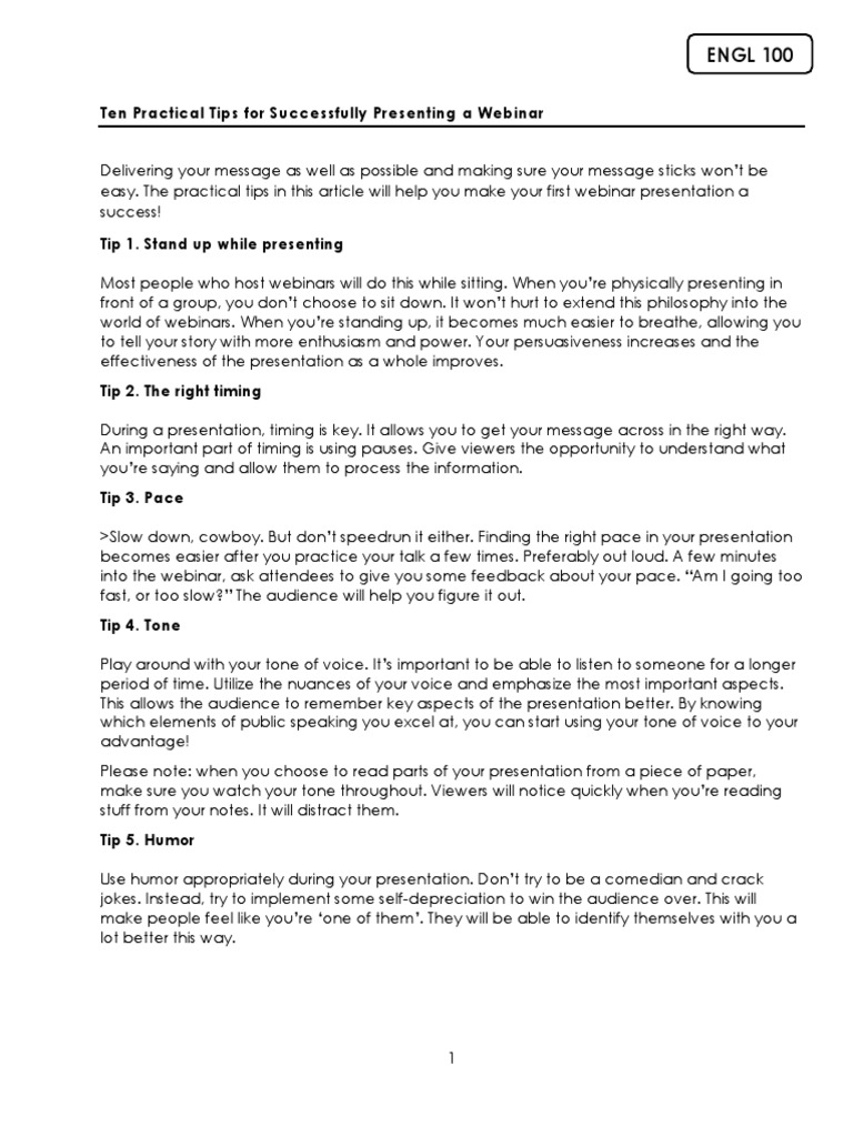 Webinar Presentation Success Tips | PDF | Body Language | Cognition