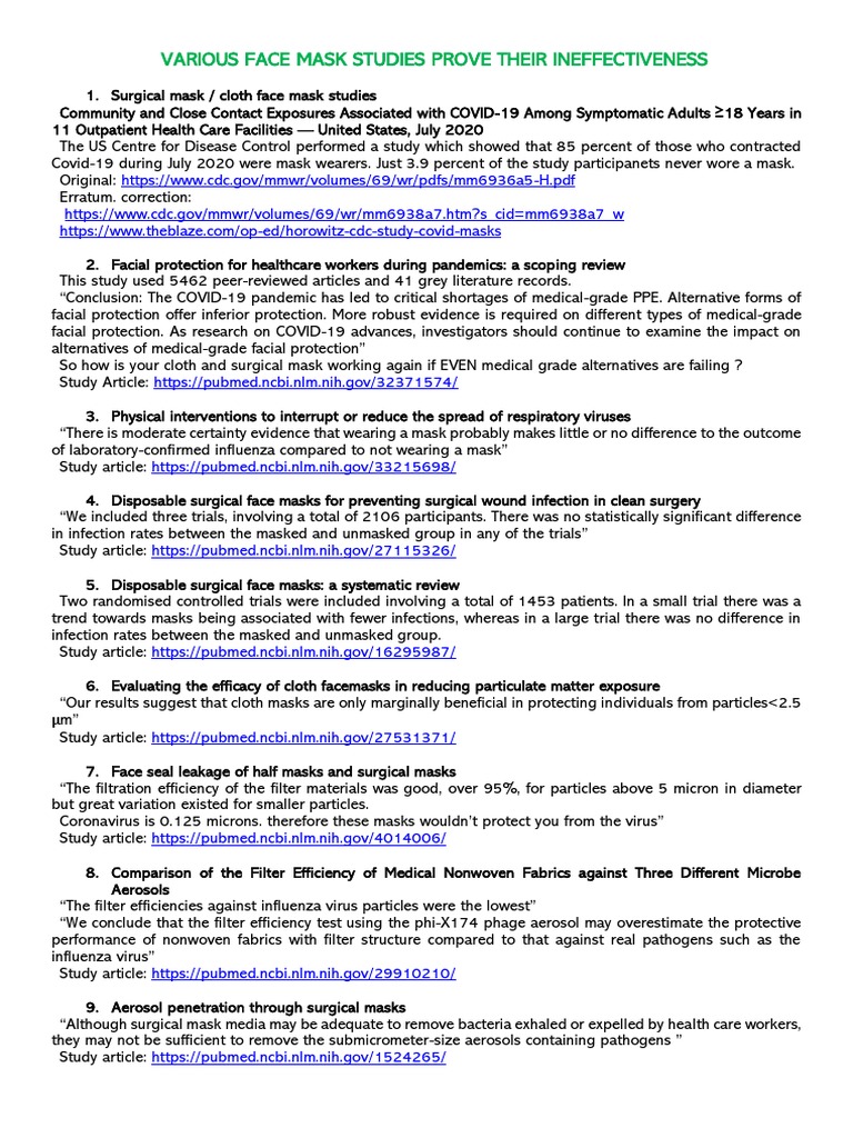 Ineffectiveness of Face Masks Against COVID-19 | PDF | Influenza ...