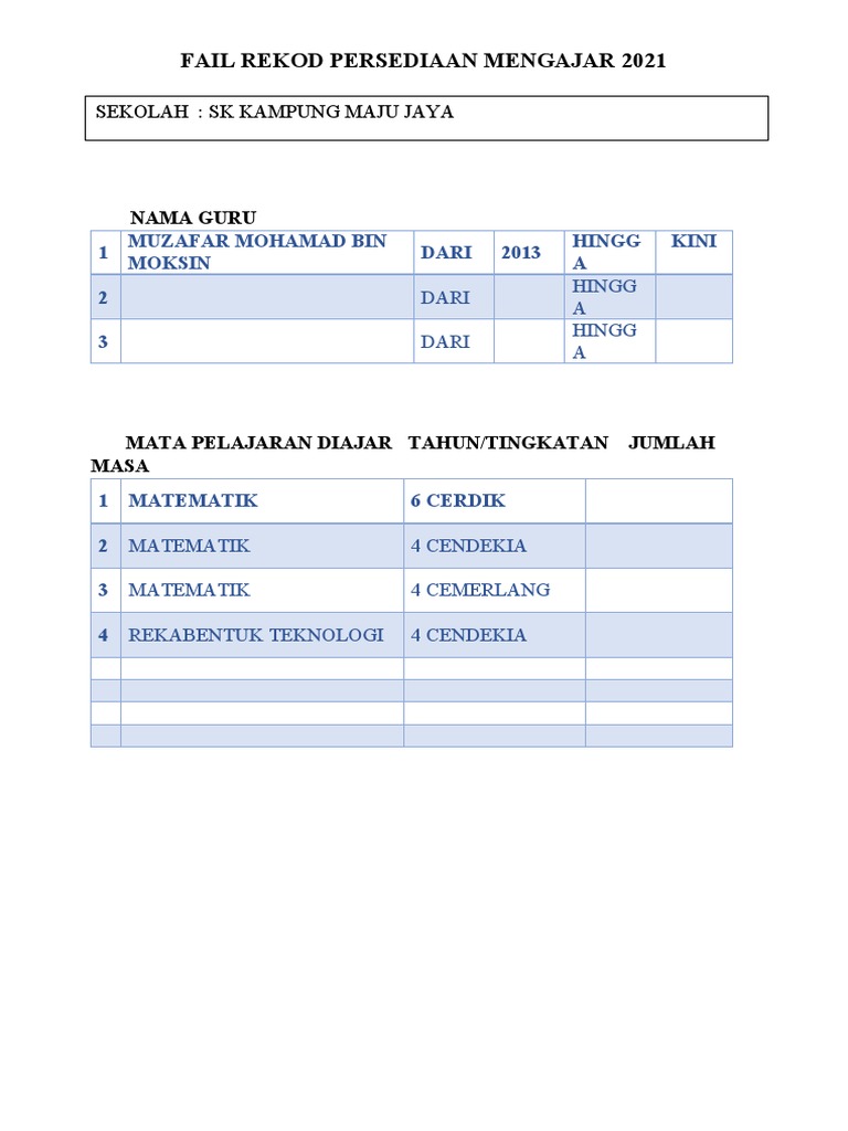 Fail Rekod Persediaan Mengajar | PDF