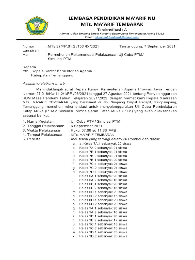 Contoh Surat Permohonan Rekomendasi | PDF