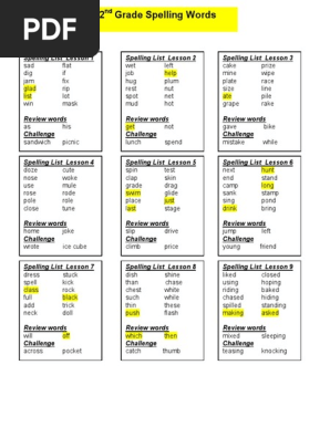 Gr 2 Spelling List