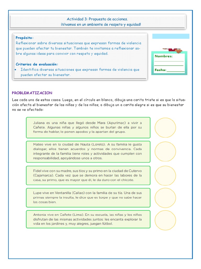 6º Ficha Tutoria Vivamos en Un Ambiente de Respeto y Equidad 21 Octubre ...