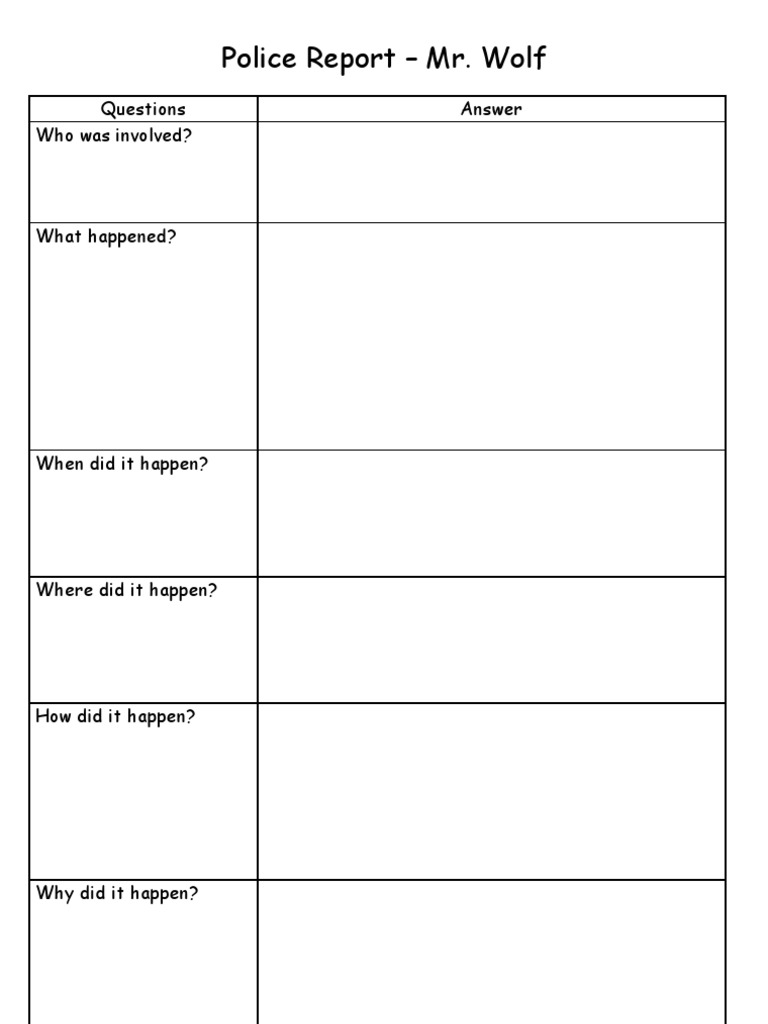 Police Report - Mr. Wolf: Questions Answer Who Was Involved? | PDF ...