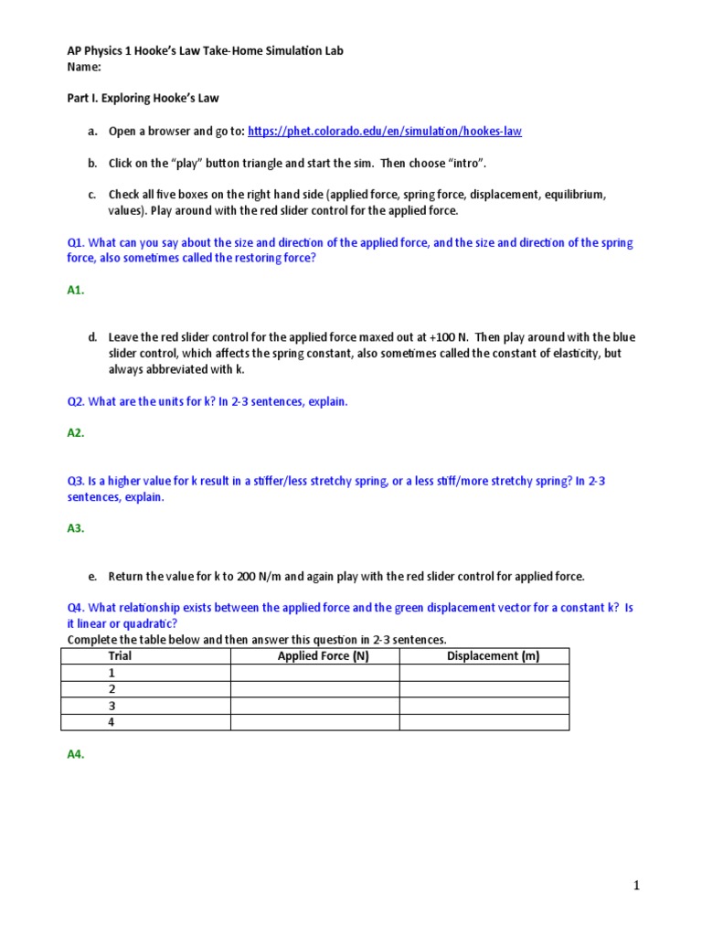AP Physics 1 Hooke's Law Lab Guide | PDF | Force | Elasticity (Physics)