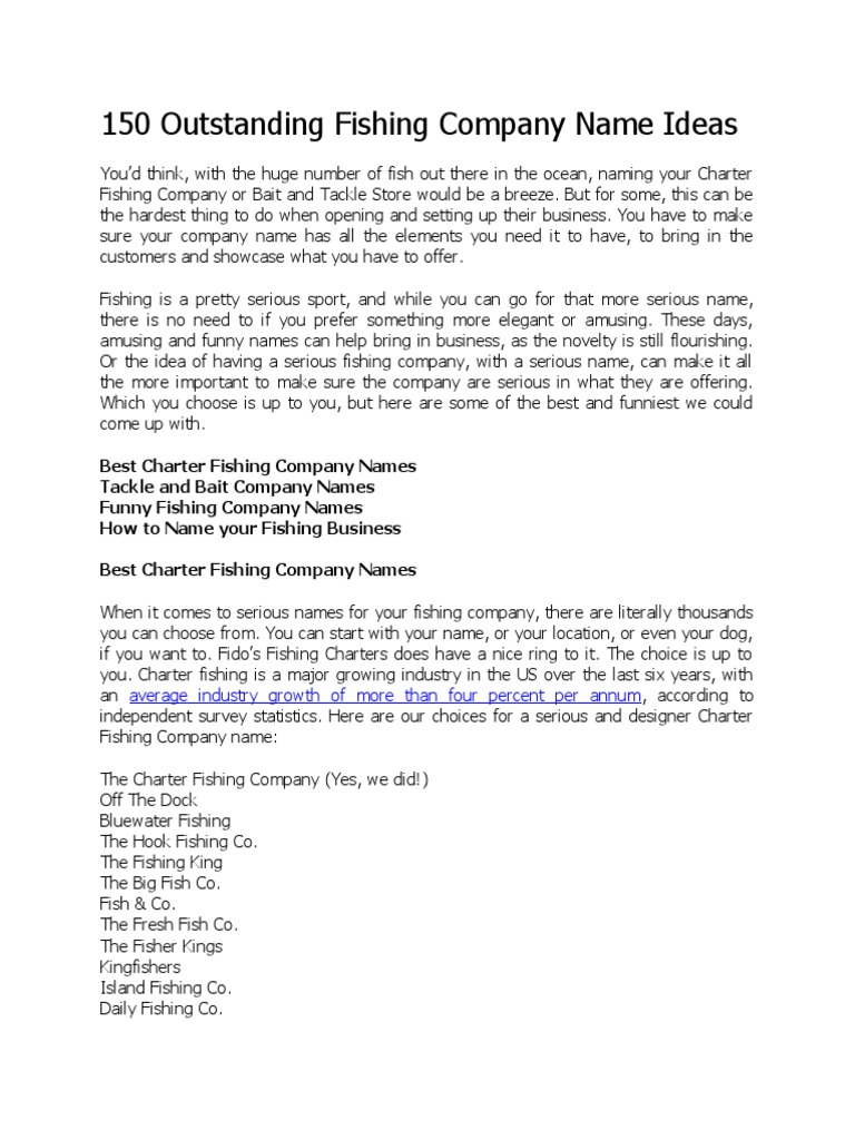 150 Outstanding Charter Fishing Company Name Ideas PDF Fishing