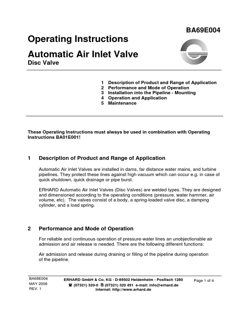 Automatic Air Inlet Valve Guide | PDF | Valve | Mechanical Engineering
