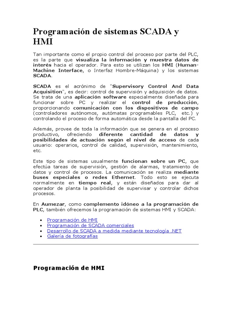 Programación de Sistemas SCADA y HMI | PDF | Scada | Ingeniería Informática