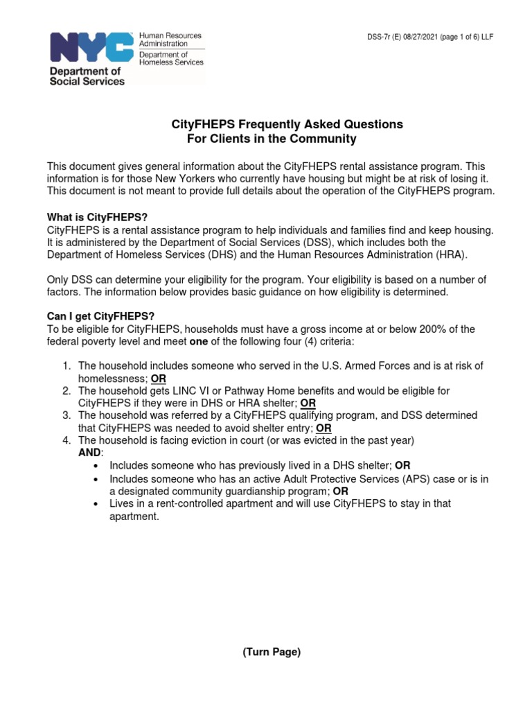 Cityfheps Frequently Asked Questions For Clients in The Community PDF