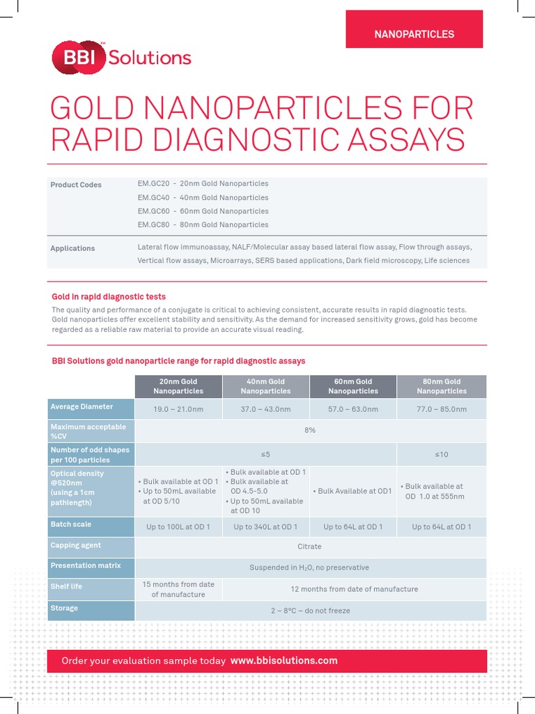 BBI Gold Nanoparticles for Diagnostics | PDF | Nanoparticle | Chemistry