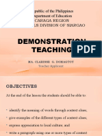 Demonstration Teaching: Republic of The Philippines Department of Education Caraga Region Schools Division of Siargao