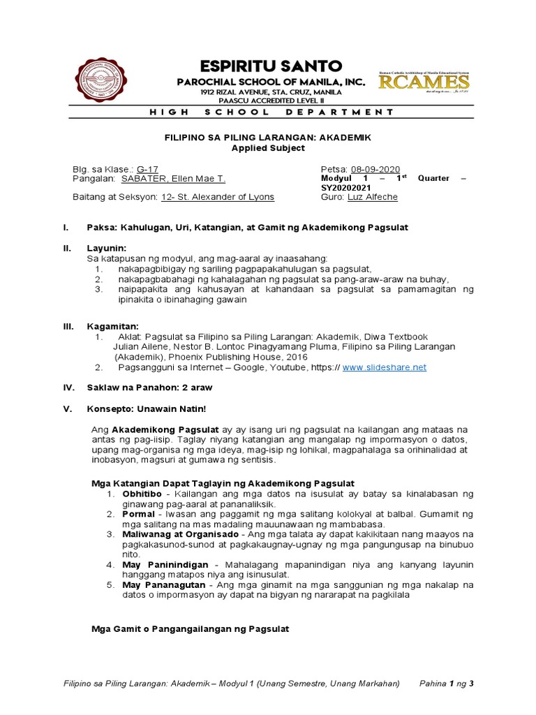 Modyul 1 Pagsulat | PDF