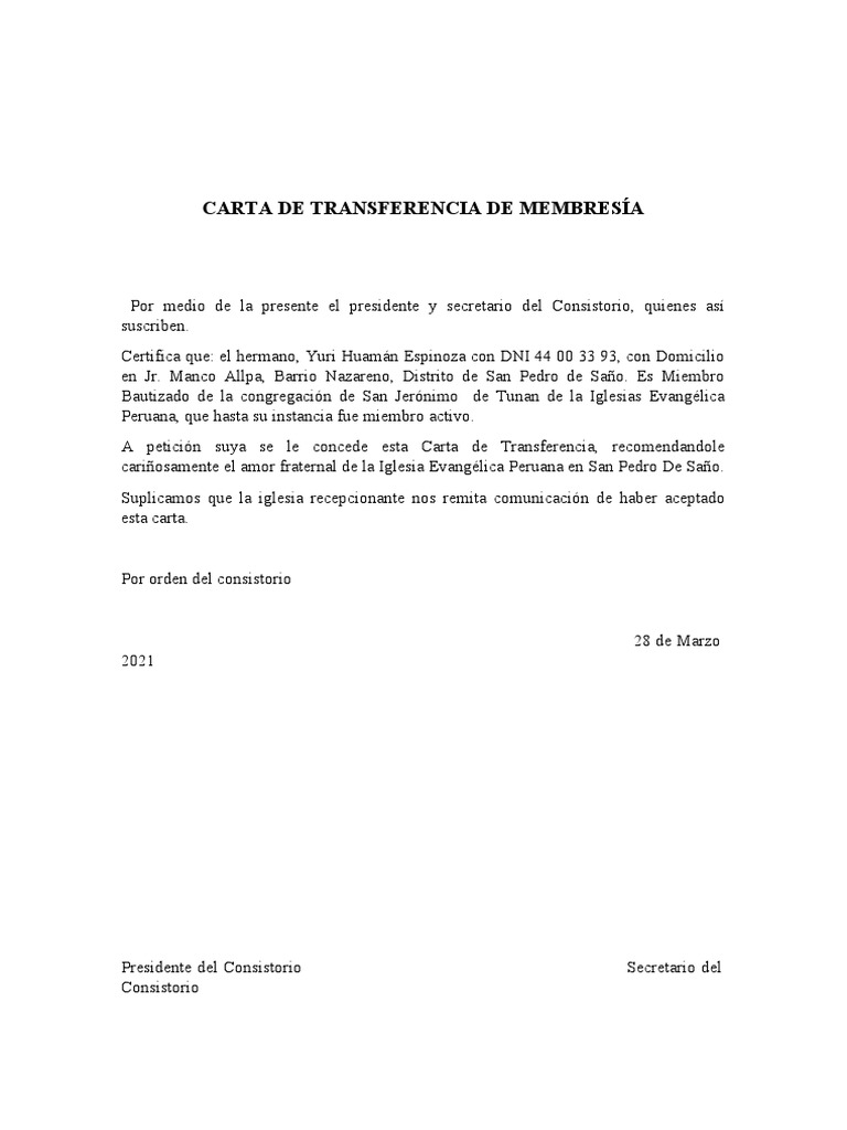 Carta de membresia pdf