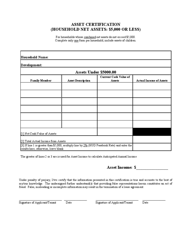 11 Asset Certification Under $5000 PDF
